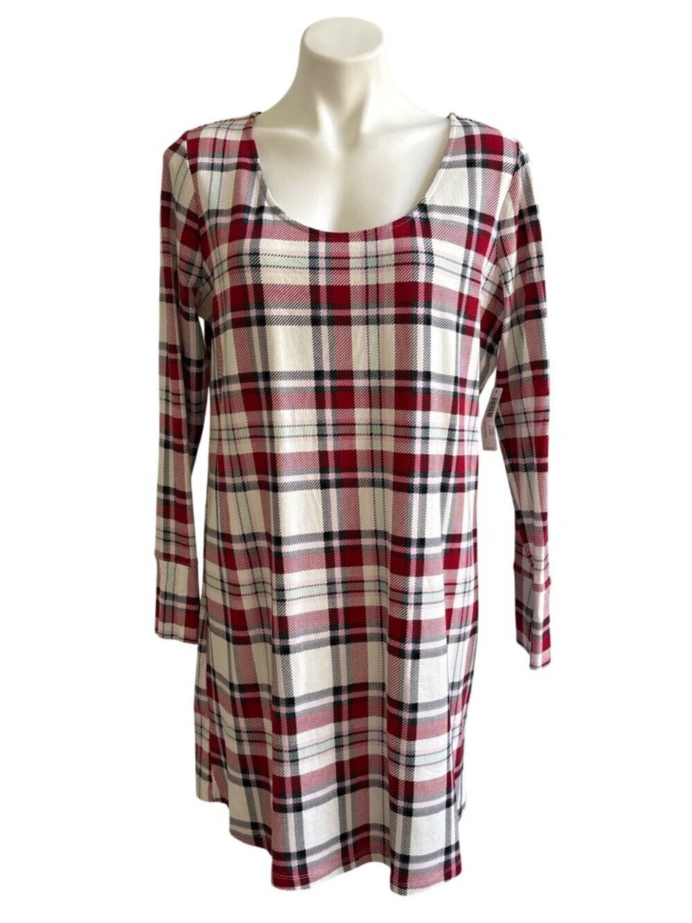 Soma NWT $49 Womens Long Sleeve Plaid Sleep Shirt In Restful Plaid Ivory Size L
